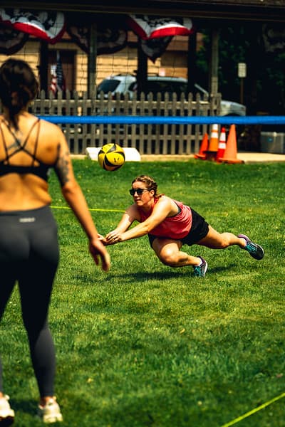 Diving save on grass court